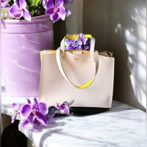 KATE SPADE NEW YORK NUDE AND  BRIGHT YELLOW SHOULDER TOTE